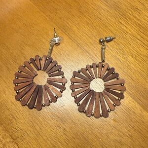 Brown Wooden Sunburst Earrings
